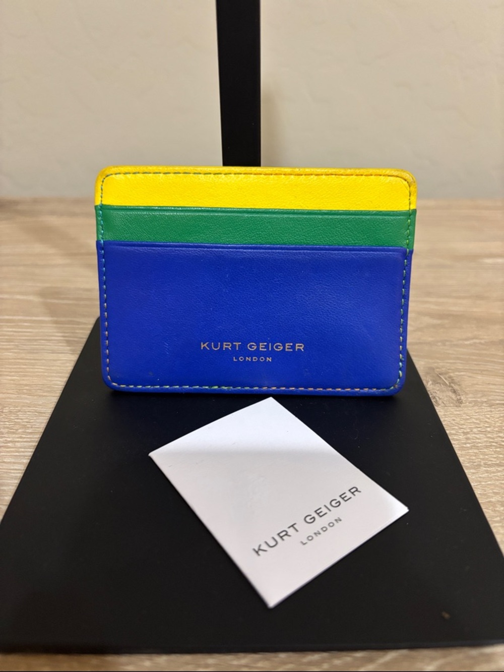 Kurt Geiger Blue, Green & Yellow Colorblock Leather Card Holder